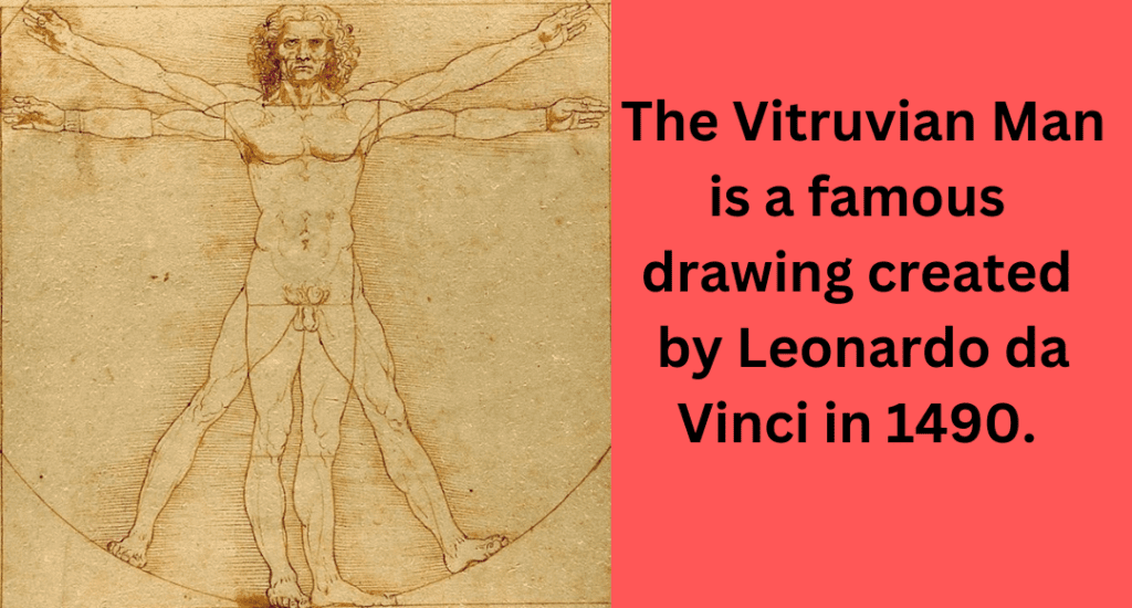 The Vitruvian Man is a famous drawing created by Leonardo da Vinci in 1490.