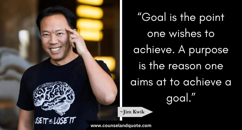 Jim Kwik Quote “Goal is the point one wishes to achieve. A purpose is the reason one aims at to achieve a goal.”
